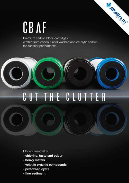 Cartucho para la filtración de compuestos orgánicos volátiles, cloro, olores y sabores desagradables y sedimentos finos 4.5"x20"