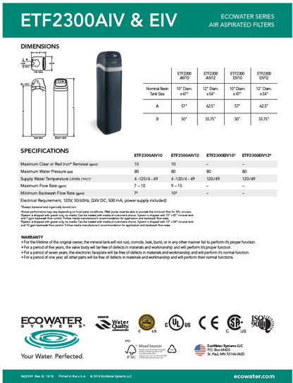 ECOWATER Sediment and Iron Filter - ETF2300AIV12