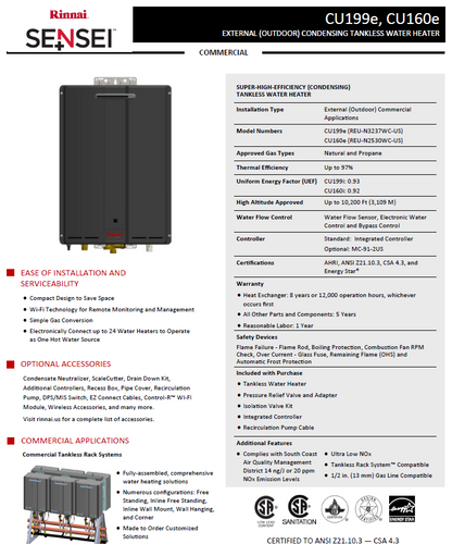 RINNAI CU199eP Condensate Heater - Outdoor Use, 199,000 BTU/hr