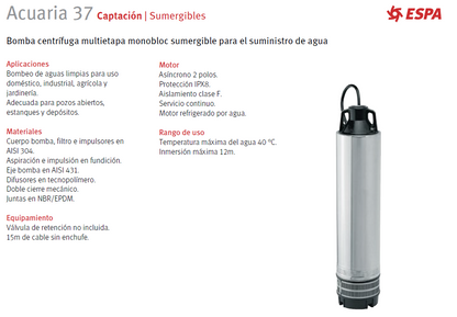 ACUARIA 37 4 submersible pump, 220V, 3F, 3HP