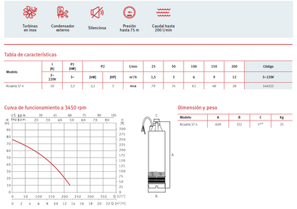 ACUARIA 37 4 submersible pump, 220V, 3F, 3HP