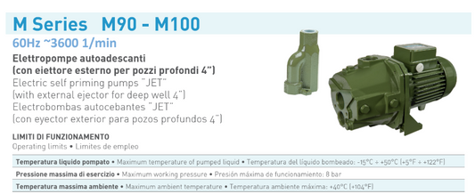 SAER Jet M90 Pump 0.75HP, 110/220V