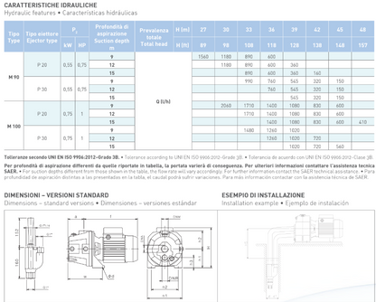 SAER Jet M90 Pump 0.75HP, 110/220V