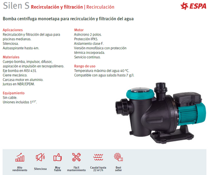 SILEN S150 pool pump, 1.5 HP, 220V