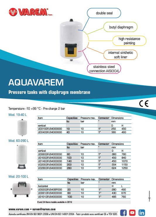 Vertical hydropneumatic tank, 200 liters