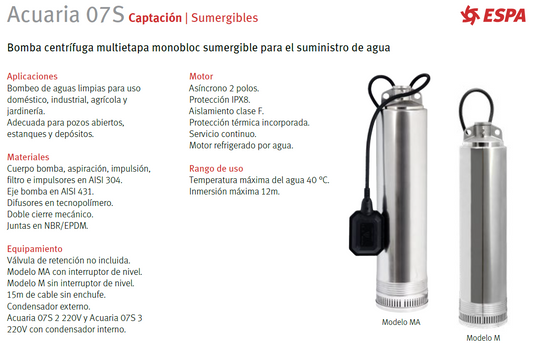Aquaria 07S 2 MA Submersible Pump - 0.5HP, 115V