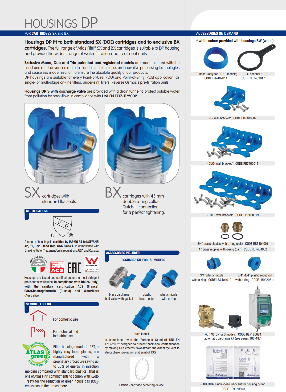 Carcasa para filtro azul - DUO 2.5"x10", 3/4" NPT