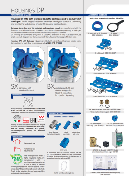 Carcasa para filtro azul - DUO 2.5"x10", 3/4" NPT