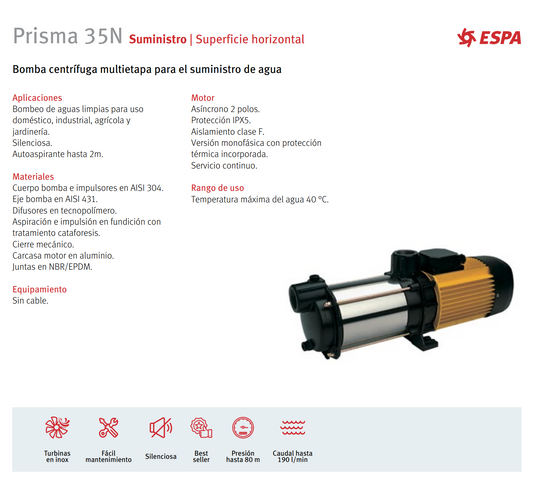 BOMBA CENTRIFUGA PRISMA 35 4N, 3 HP, 220/440 V, 3F