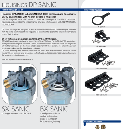 Carcasa doble para filtros con tecnología MICROBAN (antimicrobiana) - 2.5"x10"