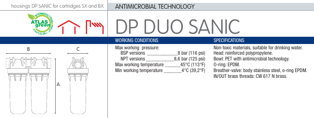 Carcasa doble para filtros con tecnología MICROBAN (antimicrobiana) - 2.5"x10"