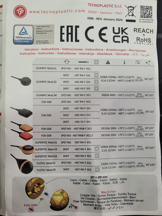 Low level buoy - switch - 3 m